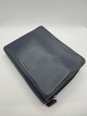Levenger Navy Blue Leather Zippered Business Portfolio Organizer